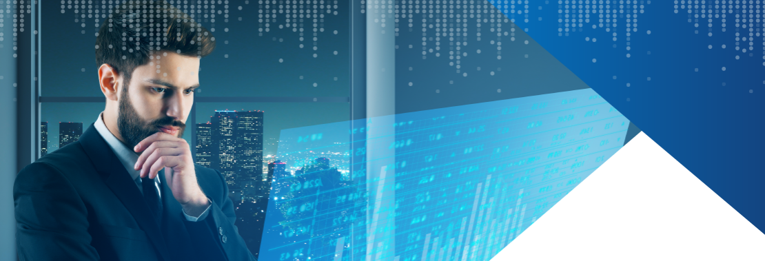 Business man looking at data.